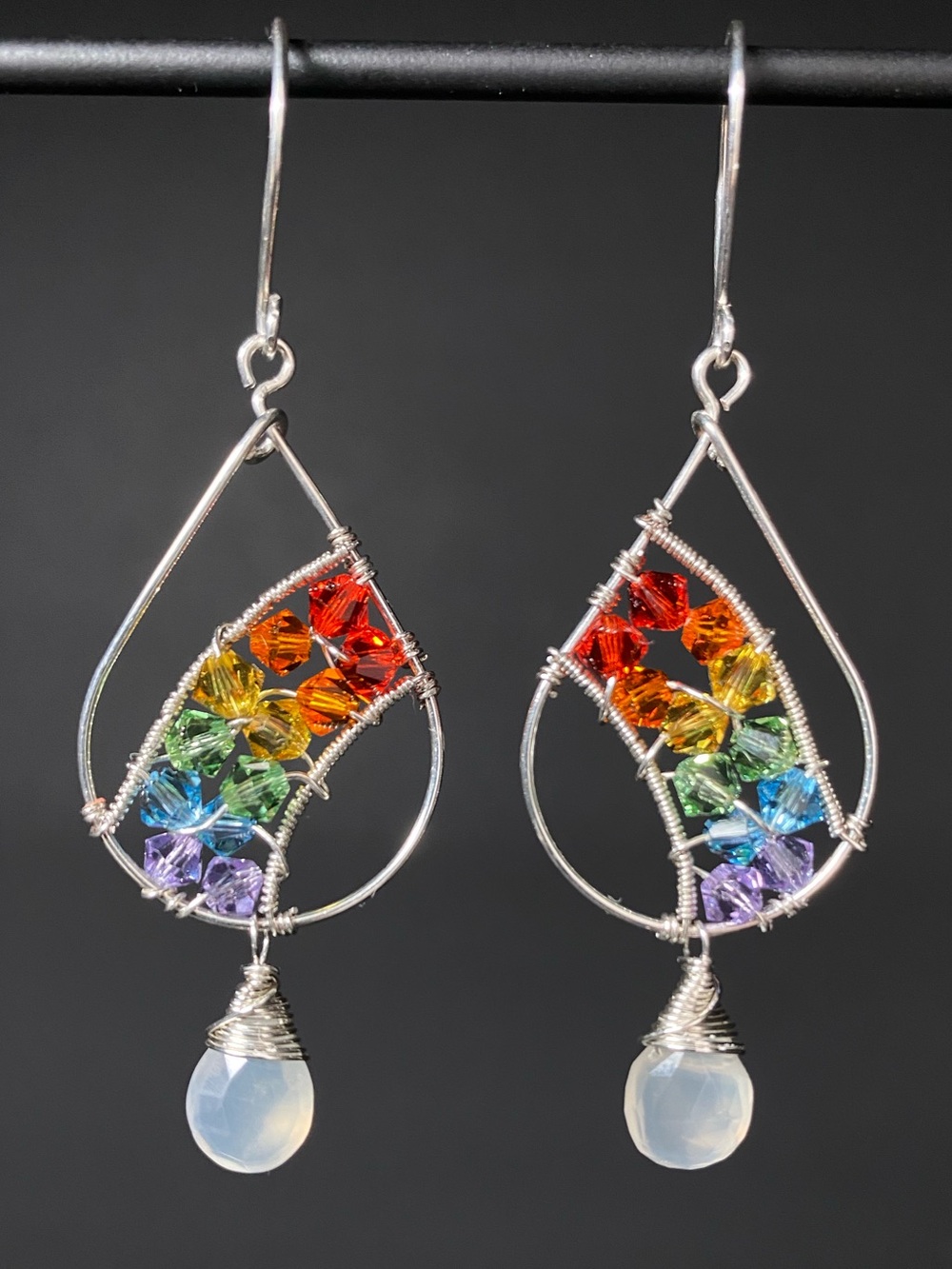 Moonstone & Rainbow Swarovski Sterling Silver Earrings